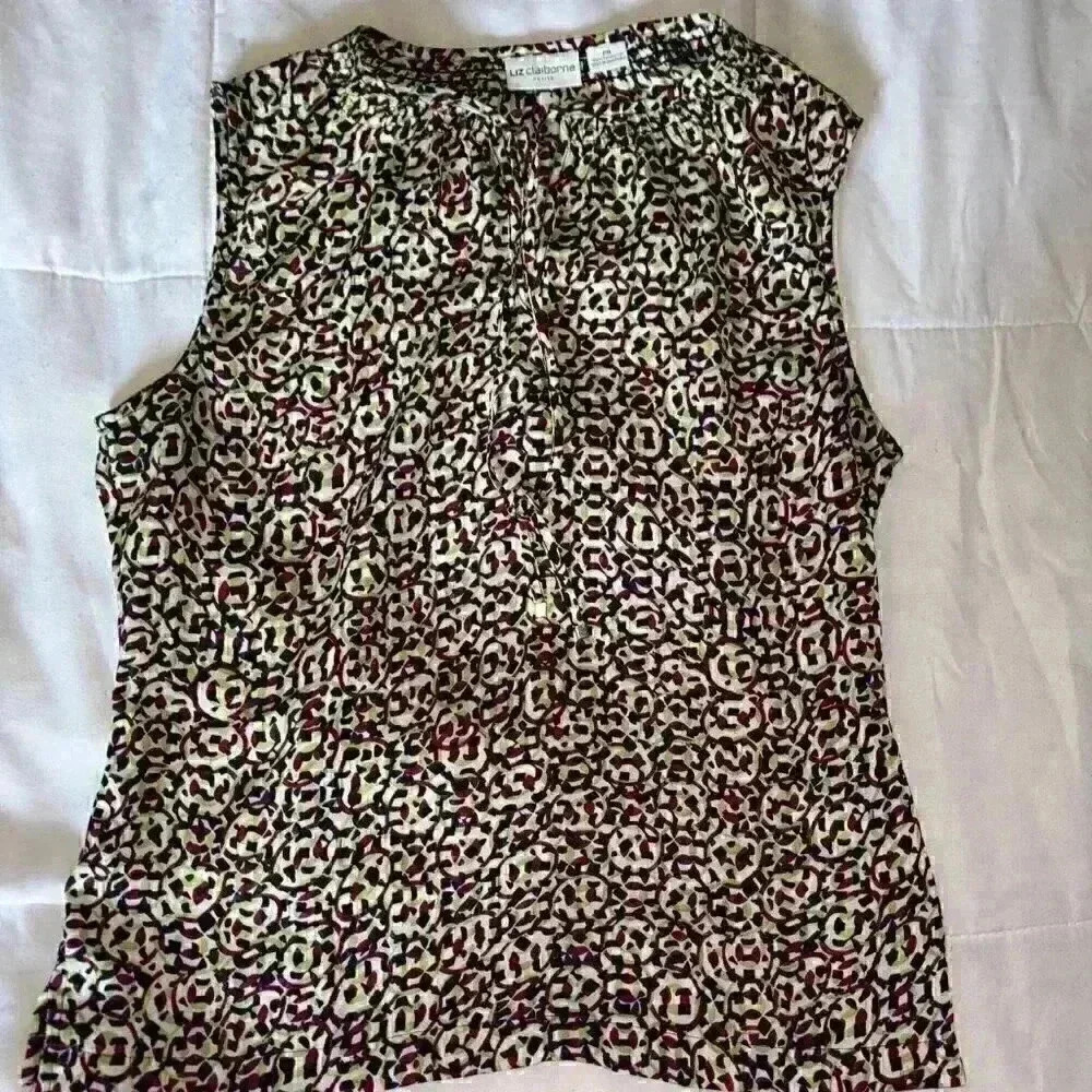 Liz Claiborne | Womens Split Tie Neck Sleeveless Blouse | Size Petite Medium